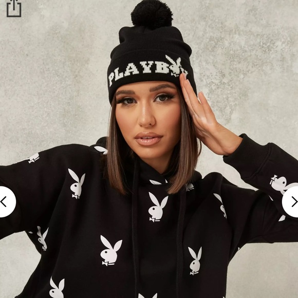 Playboy Black Pom Pom Beanie 